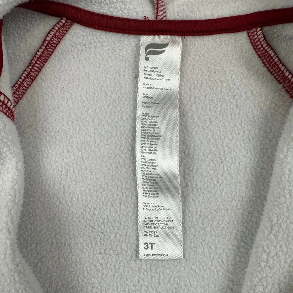 Fabletics Jumpsuit Kids 3T Red Fair Isle Snowman Hooded Fleece Romper OY2500505